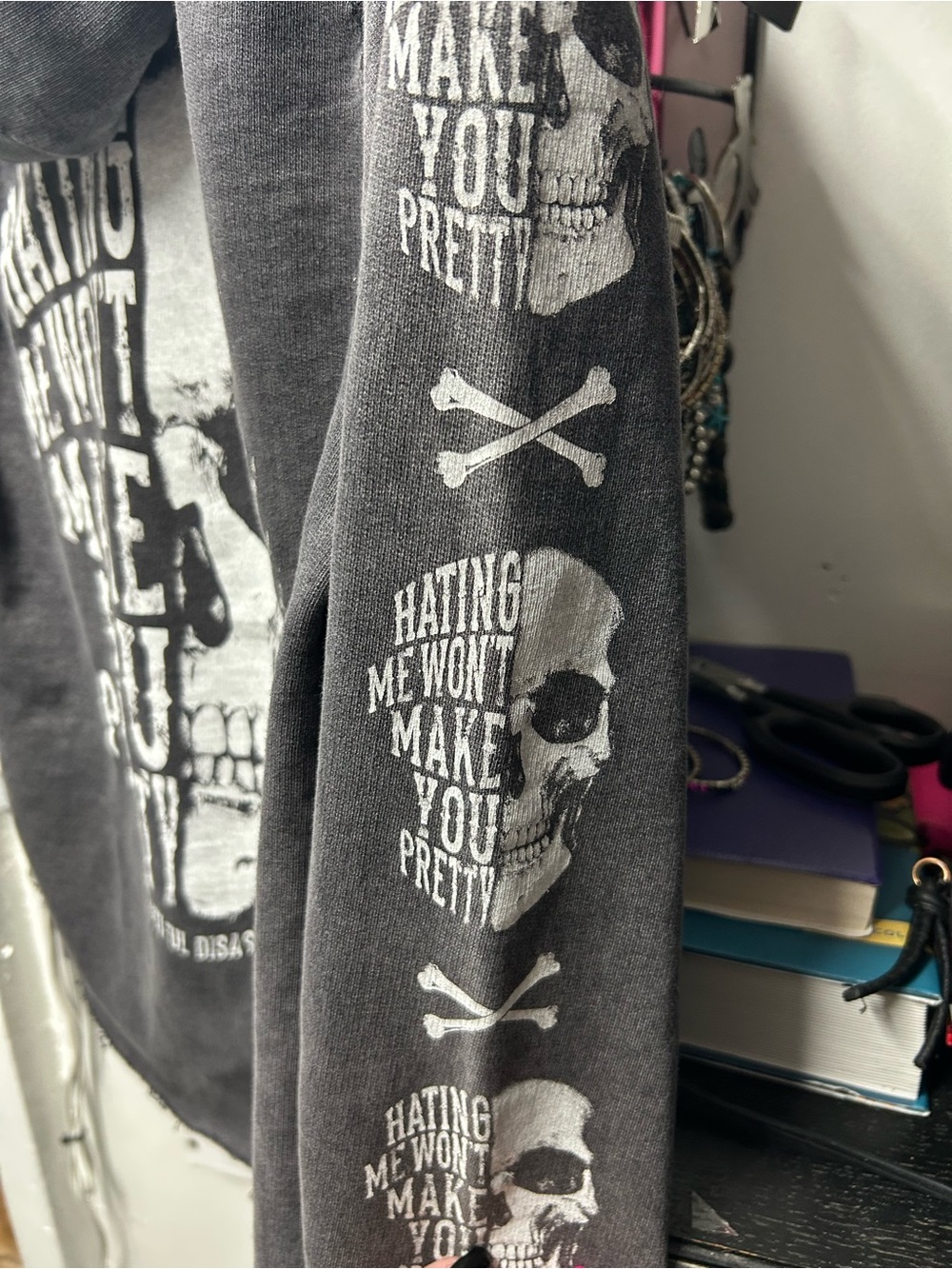 Beautiful Disaster Black Washed Skull Graphic Hoodie - Picture 3 of 7